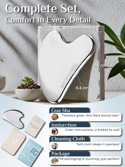 Gua Sha Facial Tools, Stainless Steel Guasha Tool - Silver