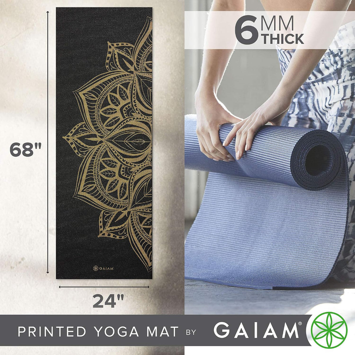 Gaiam Premium Yoga Mat, 6Mm Thick Print Mat
