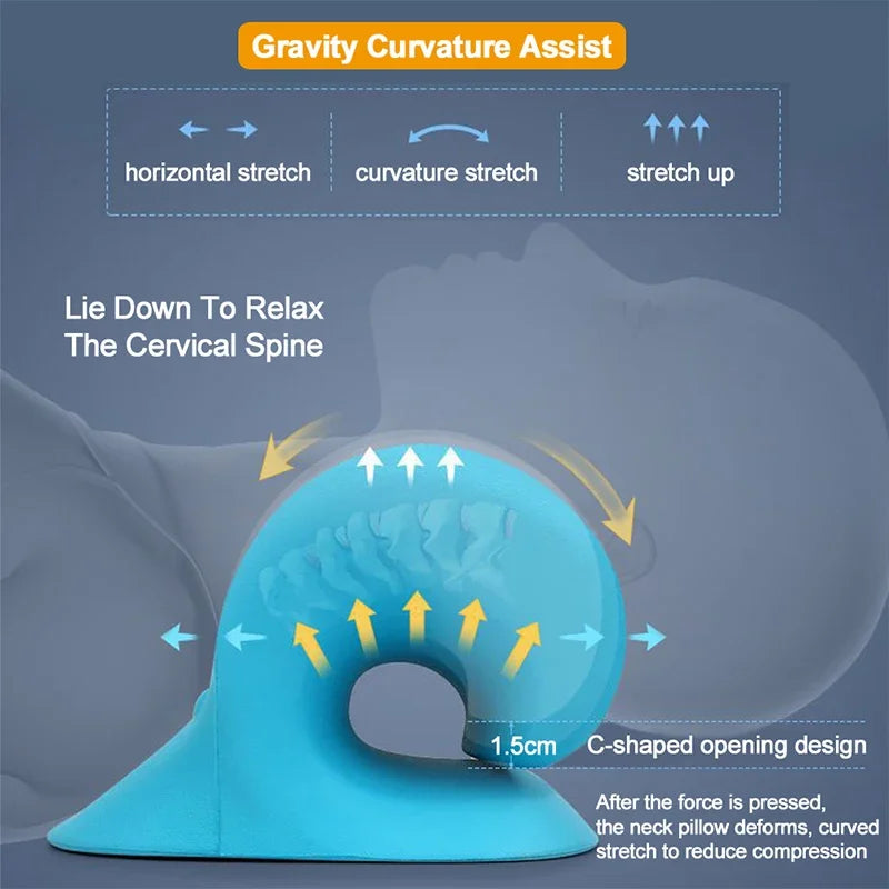 Cervical Spine Massage Pillow U Shaped Neck Support Gravity Shiatsu Therapy for Pain Relief Blue
