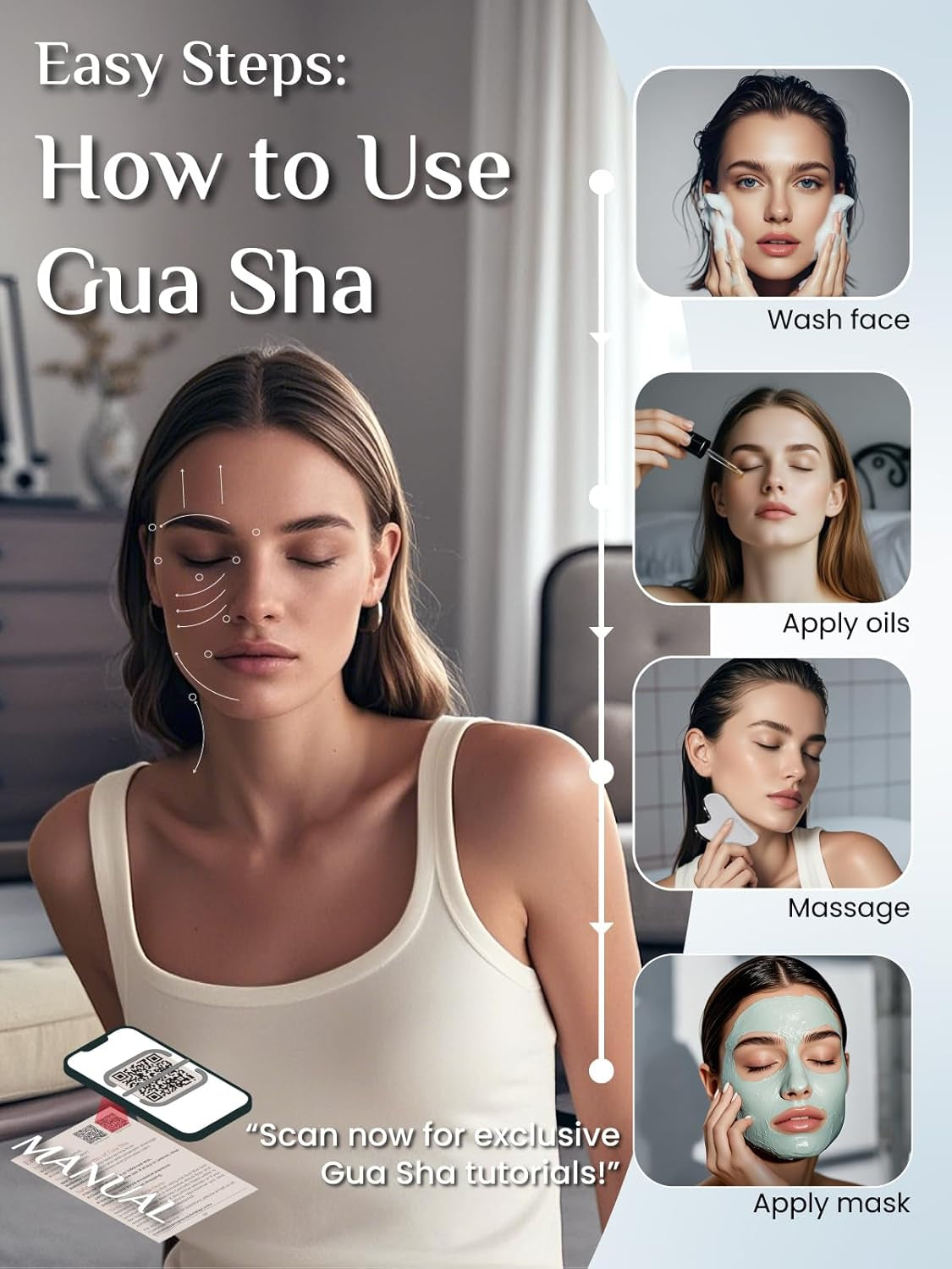 Gua Sha Facial Tools, Stainless Steel Guasha Tool - Silver