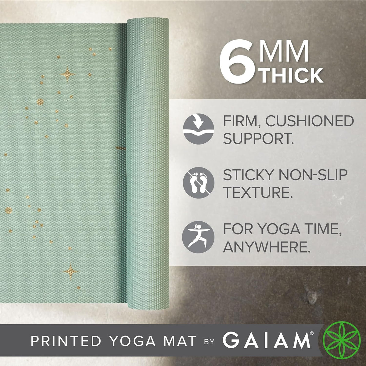 Gaiam Premium Yoga Mat, 6Mm Thick Print Mat