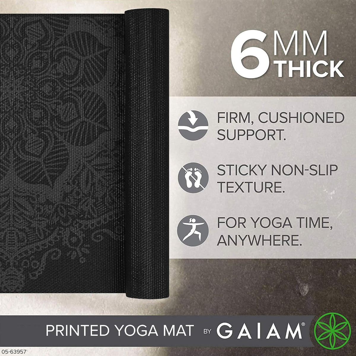 Gaiam Premium Yoga Mat, 6Mm Thick Print Mat