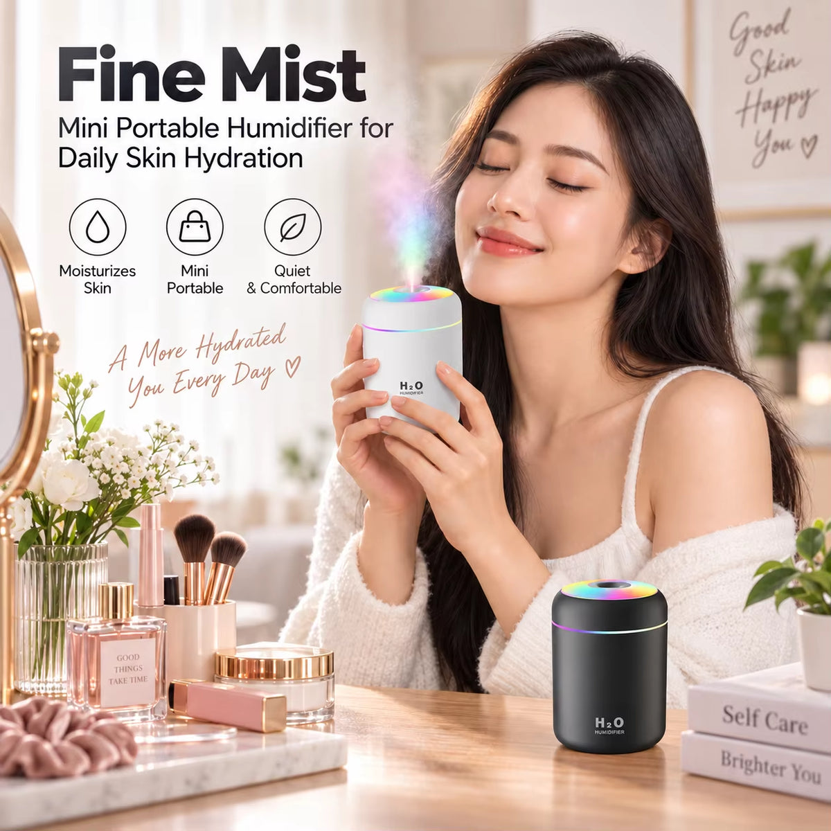 Mini USB Air Humidifier Aroma Diffuser Ultrasonic Cool Mist Essential Oil LED Light for Home Bedroom Car Office Desktop Portable