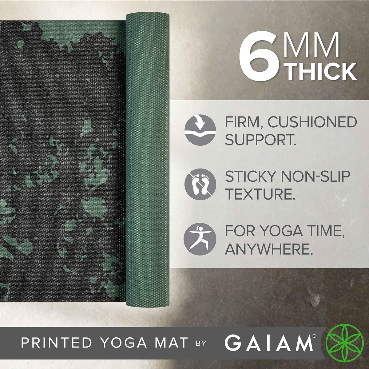 Gaiam Premium Yoga Mat, 6Mm Thick Print Mat