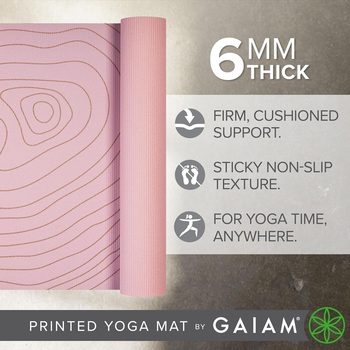 Gaiam Premium Yoga Mat, 6Mm Thick Print Mat