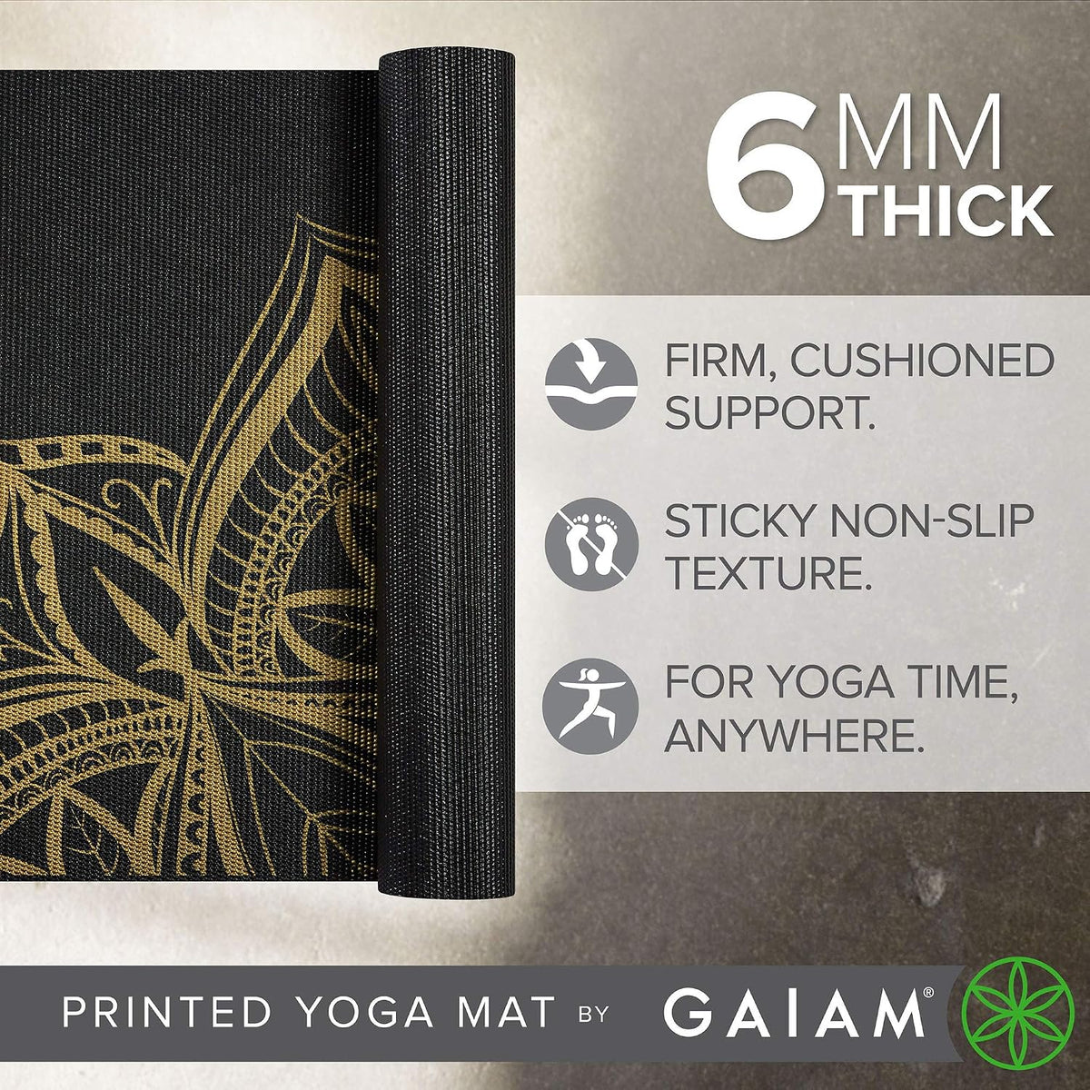 Gaiam Premium Yoga Mat, 6Mm Thick Print Mat