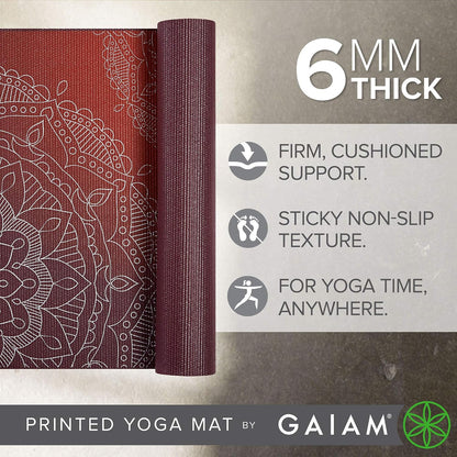 Gaiam Premium Yoga Mat, 6Mm Thick Print Mat