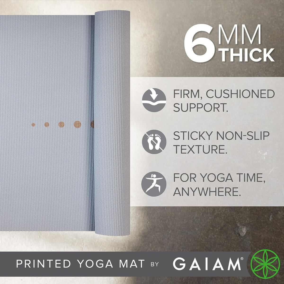 Gaiam Premium Yoga Mat, 6Mm Thick Print Mat