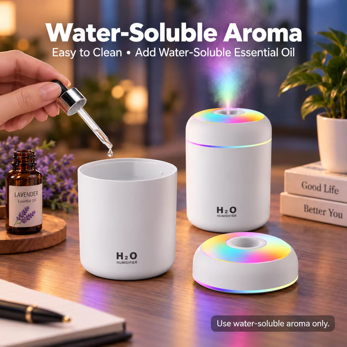 Mini USB Air Humidifier Aroma Diffuser Ultrasonic Cool Mist Essential Oil LED Light for Home Bedroom Car Office Desktop Portable