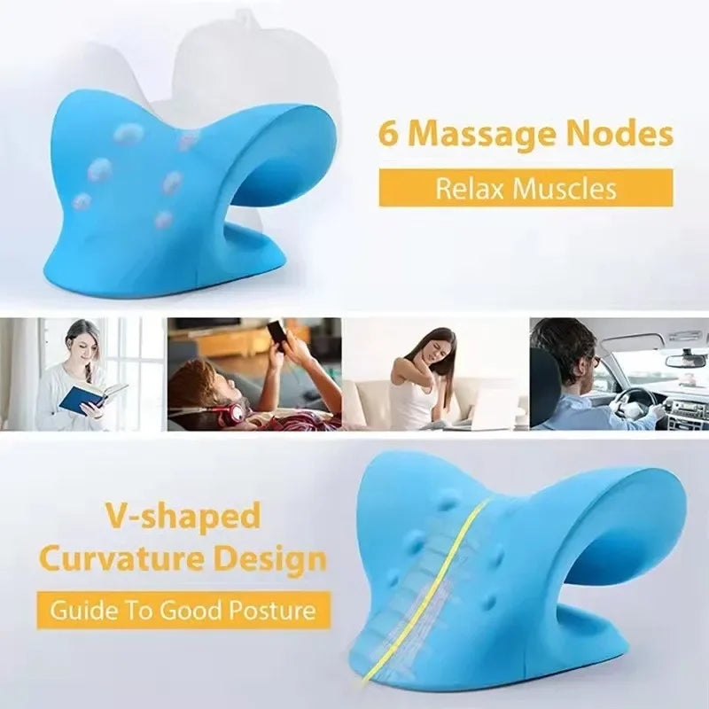 Cervical Spine Massage Pillow U Shaped Neck Support Gravity Shiatsu Therapy for Pain Relief Blue