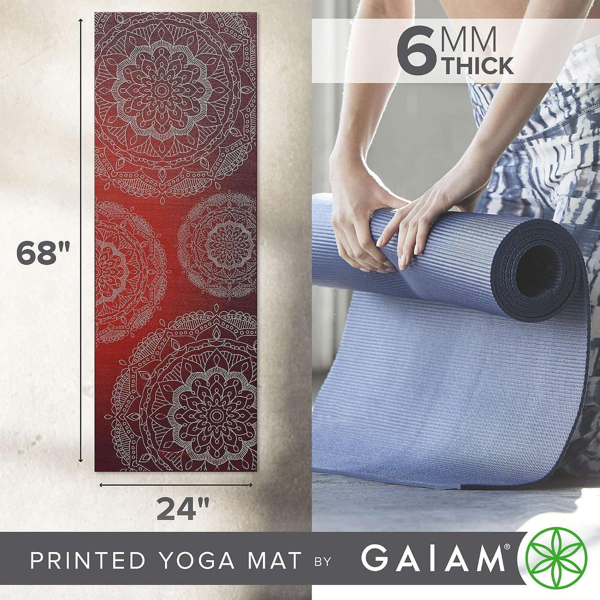 Gaiam Premium Yoga Mat, 6Mm Thick Print Mat