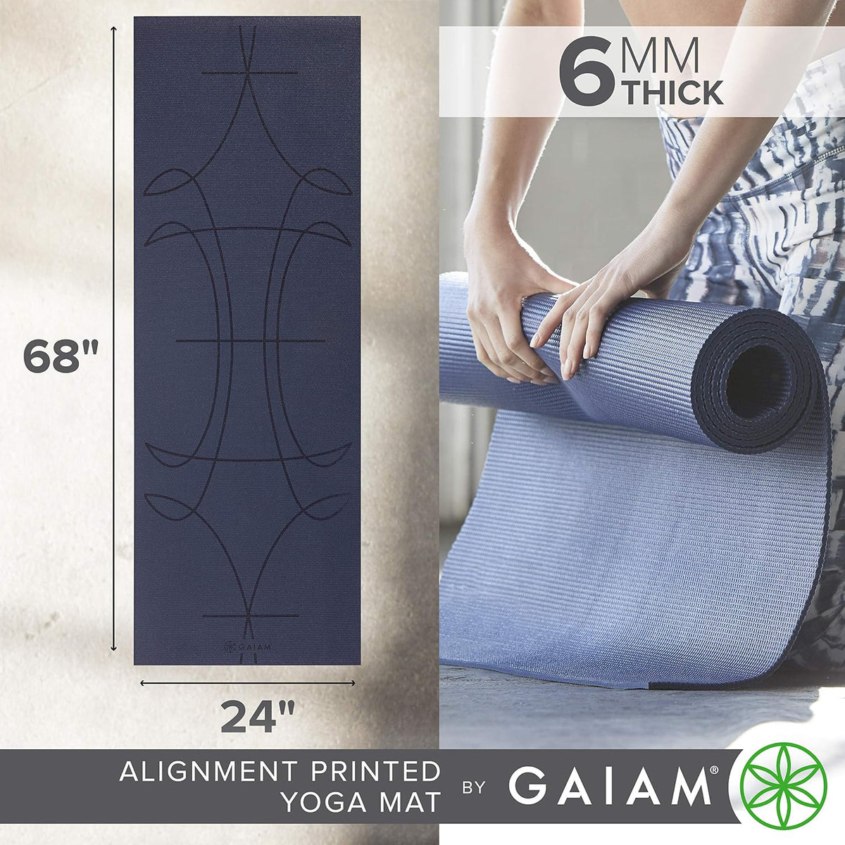 Gaiam Premium Yoga Mat, 6Mm Thick Print Mat