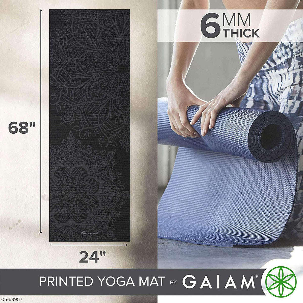 Gaiam Premium Yoga Mat, 6Mm Thick Print Mat
