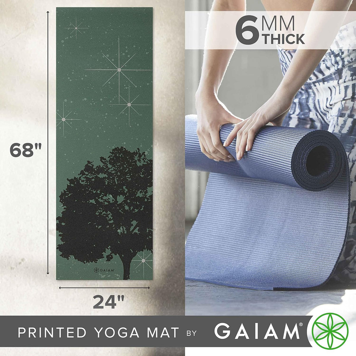 Gaiam Premium Yoga Mat, 6Mm Thick Print Mat